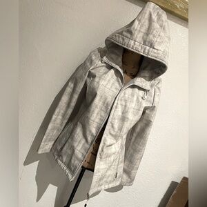 Medium Hooded Jacket Gray White Outdoors Rain Plaid Print